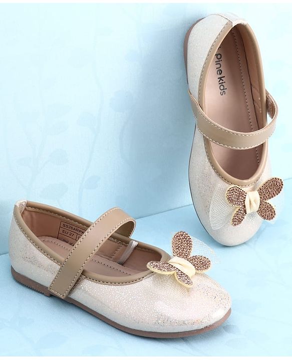 Pine Kids PU Velcro Closure Butterfly Applique Party Wear Ballerina - Golden
