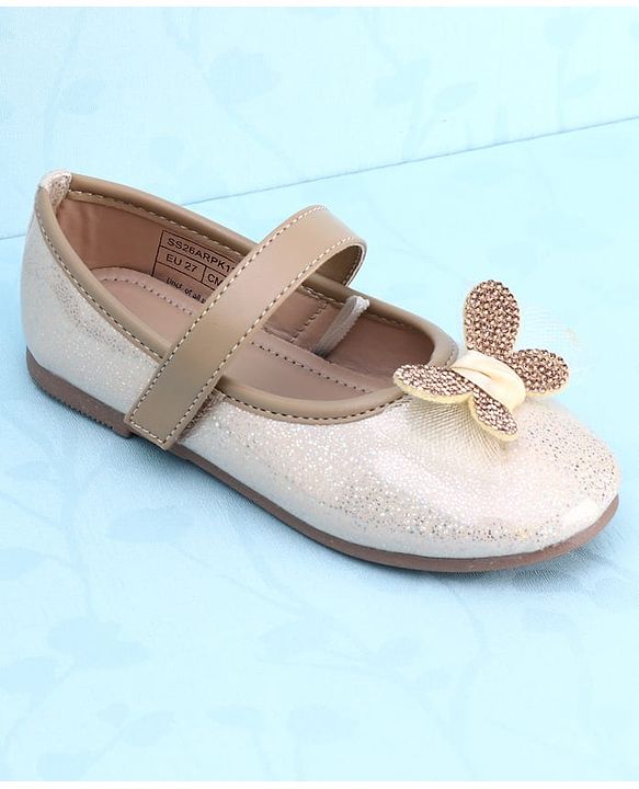 Pine Kids PU Velcro Closure Butterfly Applique Party Wear Ballerina - Golden