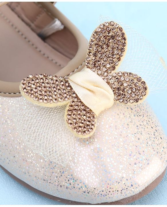 Pine Kids PU Velcro Closure Butterfly Applique Party Wear Ballerina - Golden