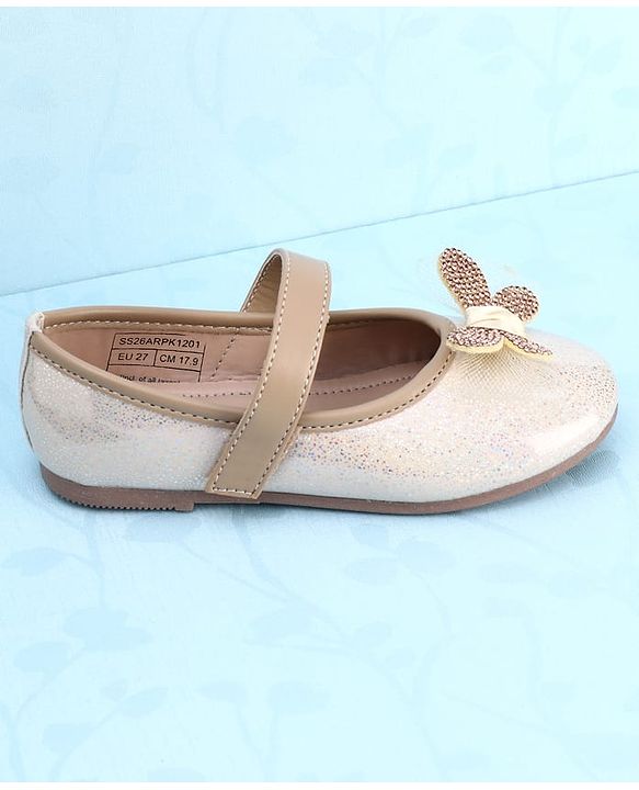 Pine Kids PU Velcro Closure Butterfly Applique Party Wear Ballerina - Golden