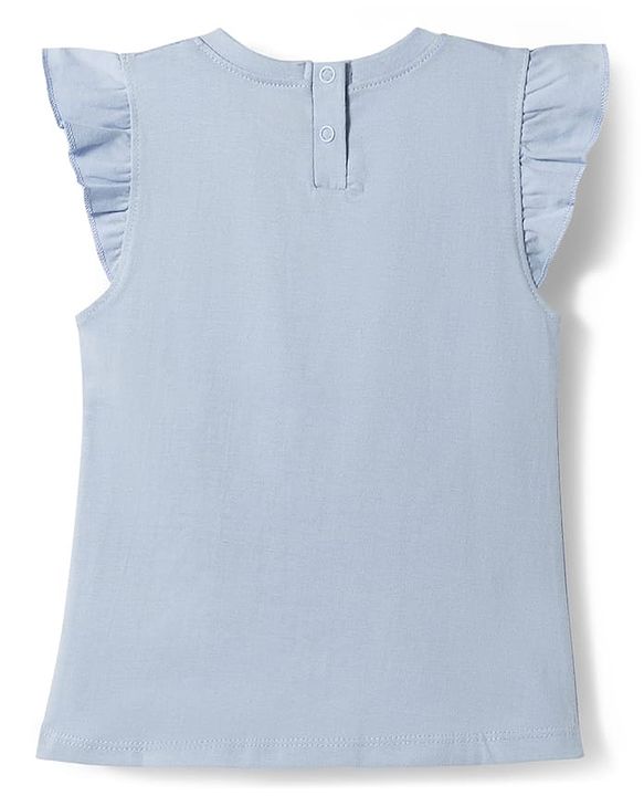 Babyhug Cotton Knit Frill Sleeves Floral Printed T-Shirt & Capri Night Suit - Light Blue