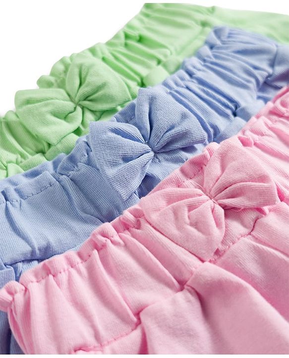 Babyhug Single Jersey Knit Mid Thigh Solid Shorts with Bow Applique Pack of 3 - Multicolor