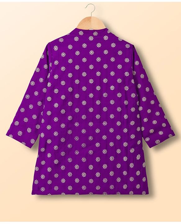 Babyhug Woven Full Sleeves Kurta Pyjama Set With Foil Print - Purple
