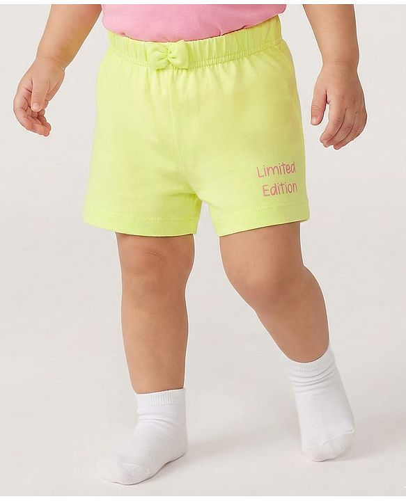 Babyhug 100% Cotton Knit Mid Thigh Shorts with Text Print & Bow Applique Pack of 3 - Multicolor