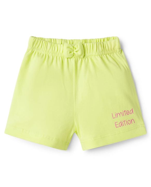 Babyhug 100% Cotton Knit Mid Thigh Shorts with Text Print & Bow Applique Pack of 3 - Multicolor