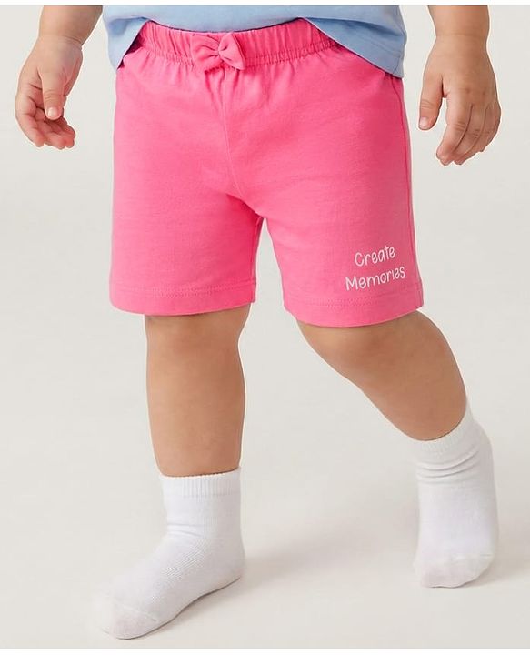 Babyhug 100% Cotton Knit Mid Thigh Shorts with Text Print & Bow Applique Pack of 3 - Multicolor
