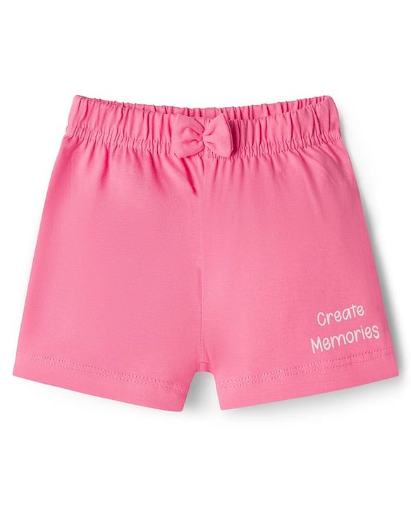 Babyhug 100% Cotton Knit Mid Thigh Shorts with Text Print & Bow Applique Pack of 3 - Multicolor