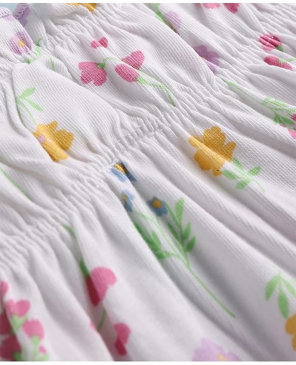 Babyhug Knitted One Piece Dresses/Frocks with Shoulder Straps and Floral Print White 3-6 Months