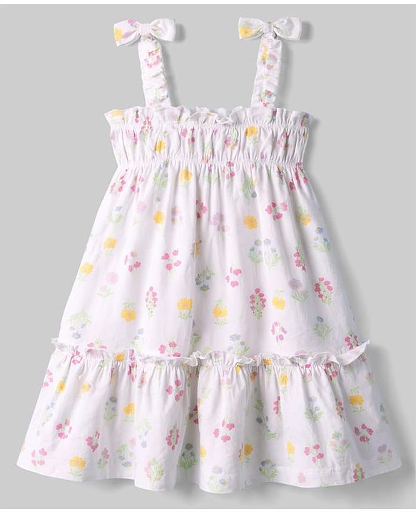 Babyhug Knitted One Piece Dresses/Frocks with Shoulder Straps and Floral Print White 3-6 Months