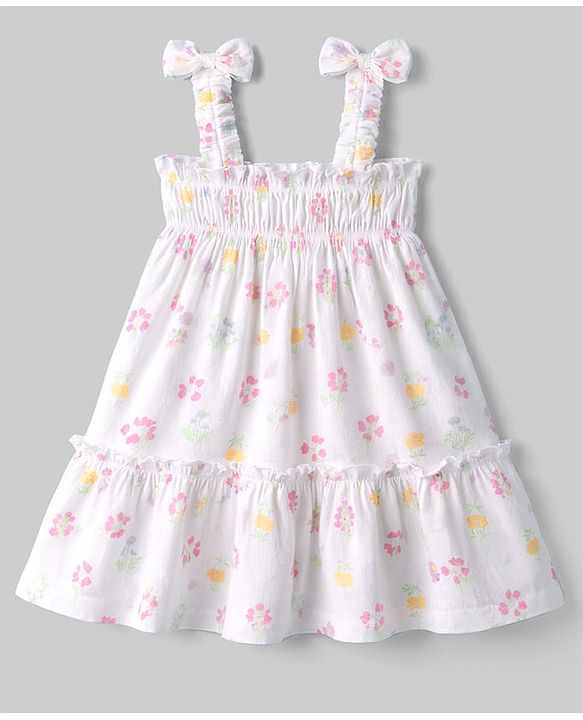 Babyhug Knitted One Piece Dresses/Frocks with Shoulder Straps and Floral Print White 3-6 Months