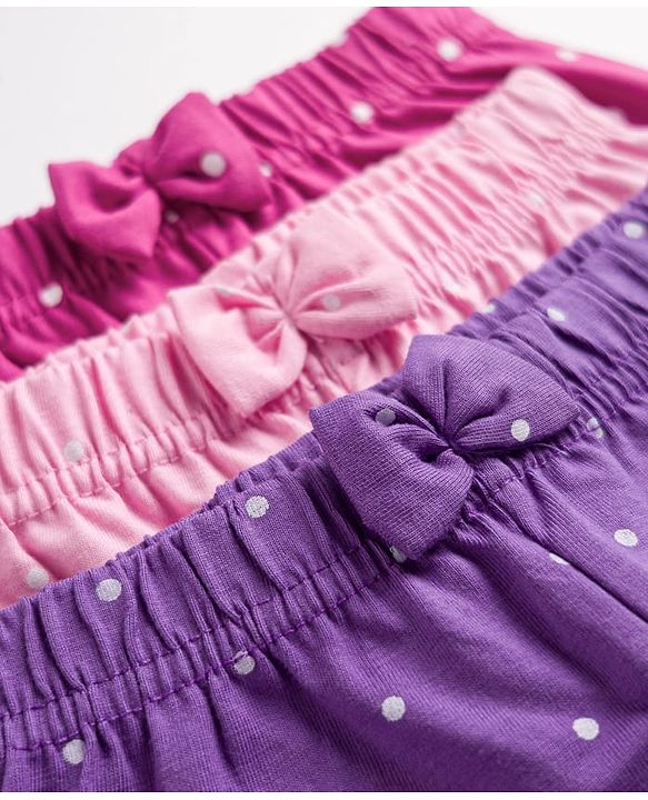 Babyhug Single Jersey Knit Mid Thigh Shorts with Polka Dot Print & Bow Applique Pack of 3 - Multicolor