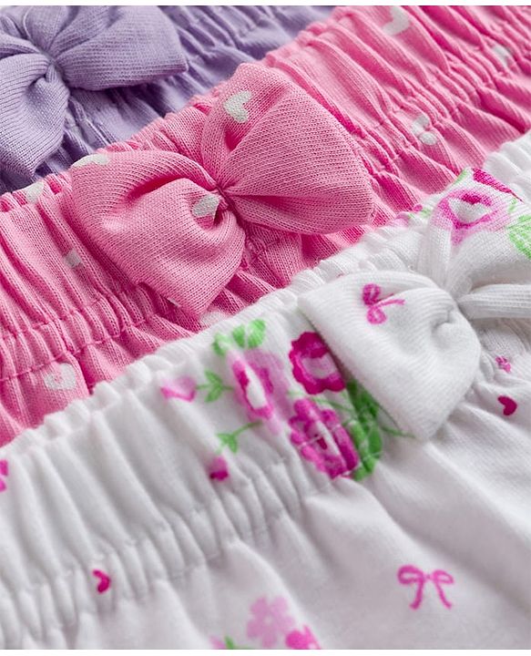 Babyhug Single Jersey Knit Mid Thigh Printed Shorts with Bow Applique Pack of 3 - Multicolor
