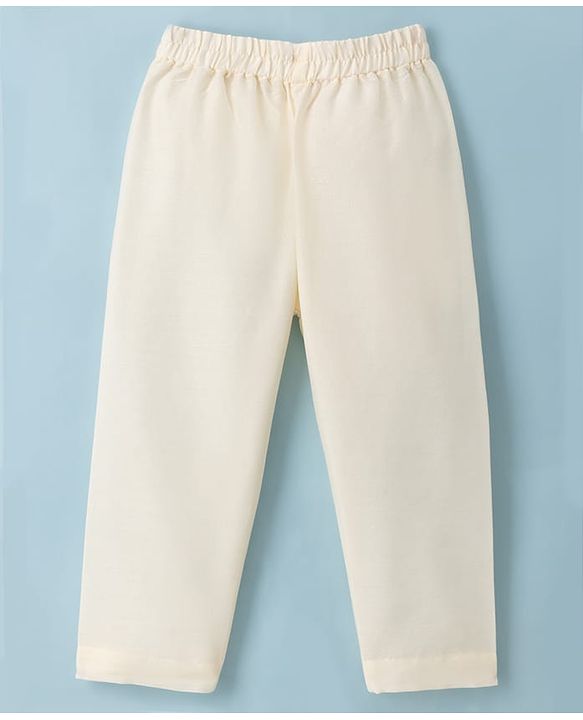 Babyhug Cotton Blend Woven Full Sleeves Kurta Pyjama Set with Floral Sequin Embroidery - Offwhite
