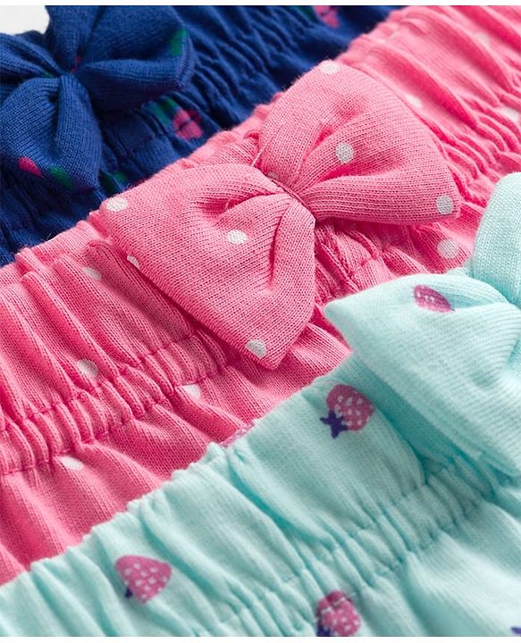 Babyhug Single Jersey Knit Mid Thigh Printed Shorts with Bow Applique Pack of 3 - Multicolor