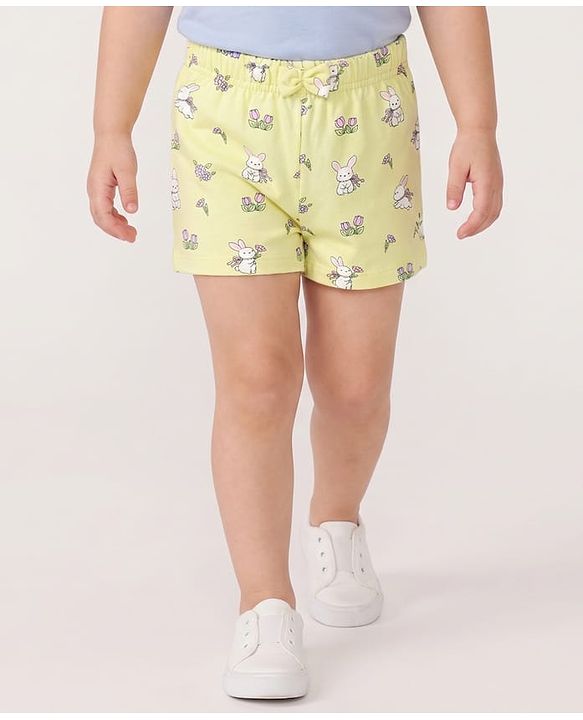 Babyhug Single Jersey Knit Mid Thigh Shorts With Polka Dots & Bunny Print Pack of 3 - Multicolor
