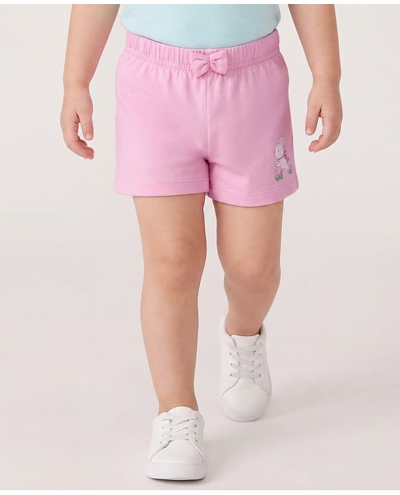 Babyhug Single Jersey Knit Mid Thigh Shorts With Polka Dots & Bunny Print Pack of 3 - Multicolor