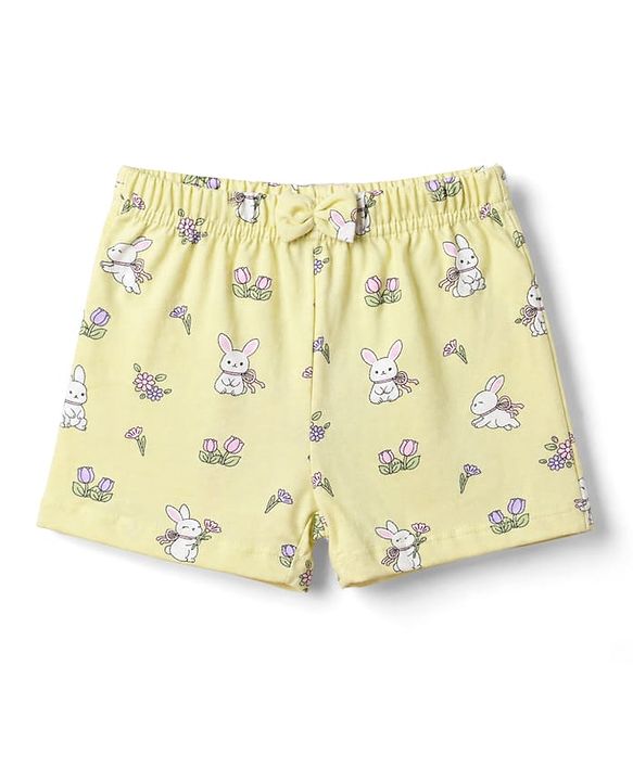 Babyhug Single Jersey Knit Mid Thigh Shorts With Polka Dots & Bunny Print Pack of 3 - Multicolor
