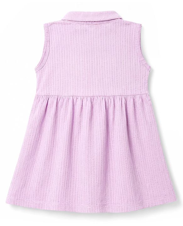Babyhug 100% Cotton Knit Sleeveless Frock With Floral Applique - Lavender