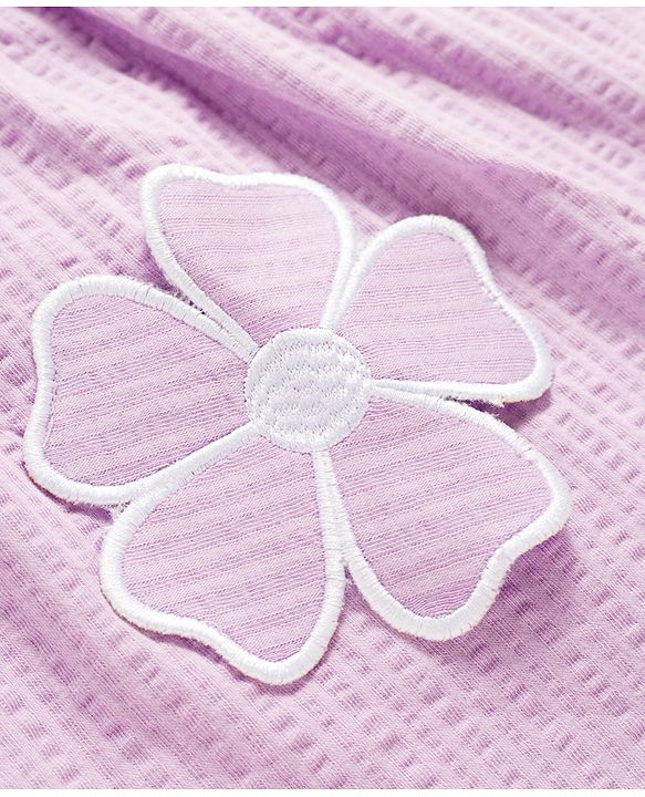 Babyhug 100% Cotton Knit Sleeveless Frock With Floral Applique - Lavender