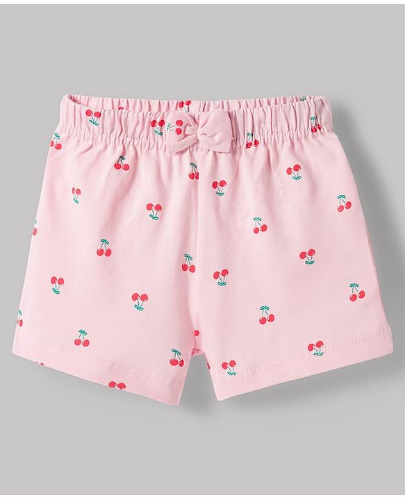 Babyhug Single Jersey Knit Mid Thigh Shorts with Cherry & Bow Print Pack of 3 - Multicolor