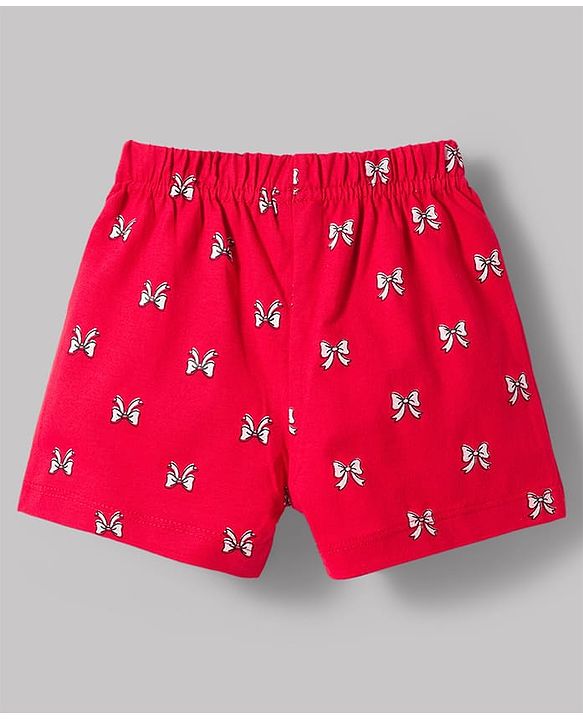 Babyhug Single Jersey Knit Mid Thigh Shorts with Cherry & Bow Print Pack of 3 - Multicolor