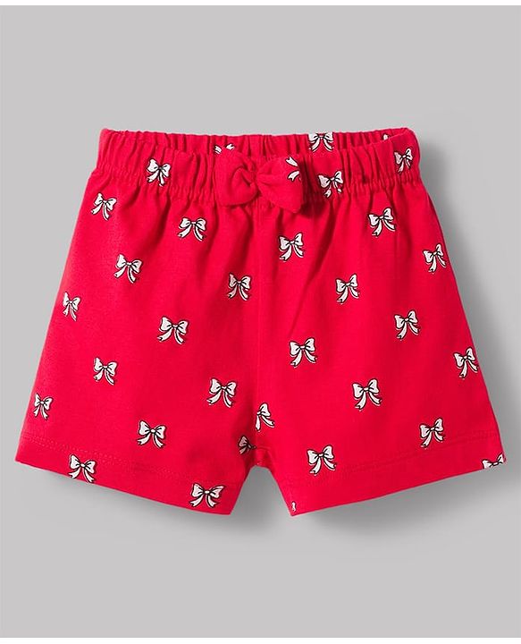 Babyhug Single Jersey Knit Mid Thigh Shorts with Cherry & Bow Print Pack of 3 - Multicolor