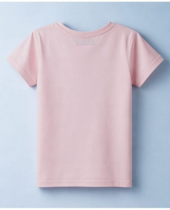 Pine Kids Cotton Knit Half Sleeves T-Shirt With Butterfly Glitter Print - Light Pink