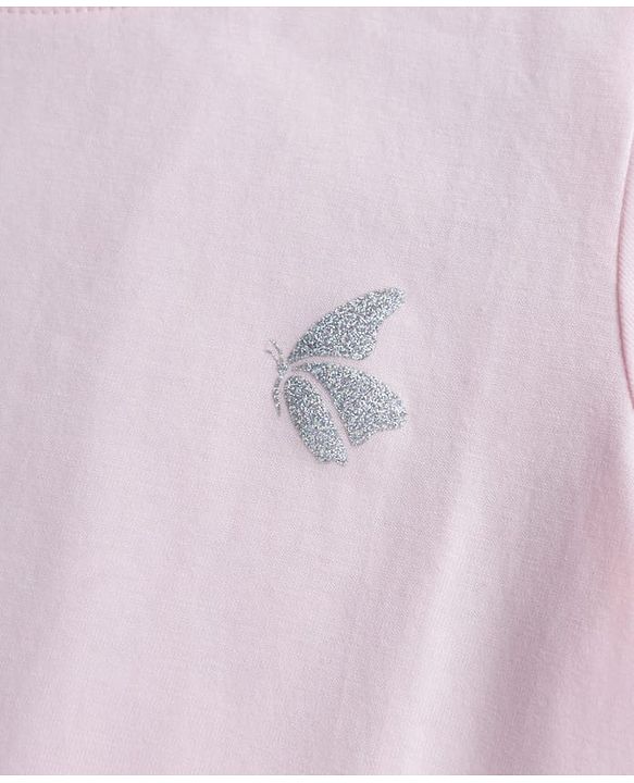 Pine Kids Cotton Knit Half Sleeves T-Shirt With Butterfly Glitter Print - Light Pink