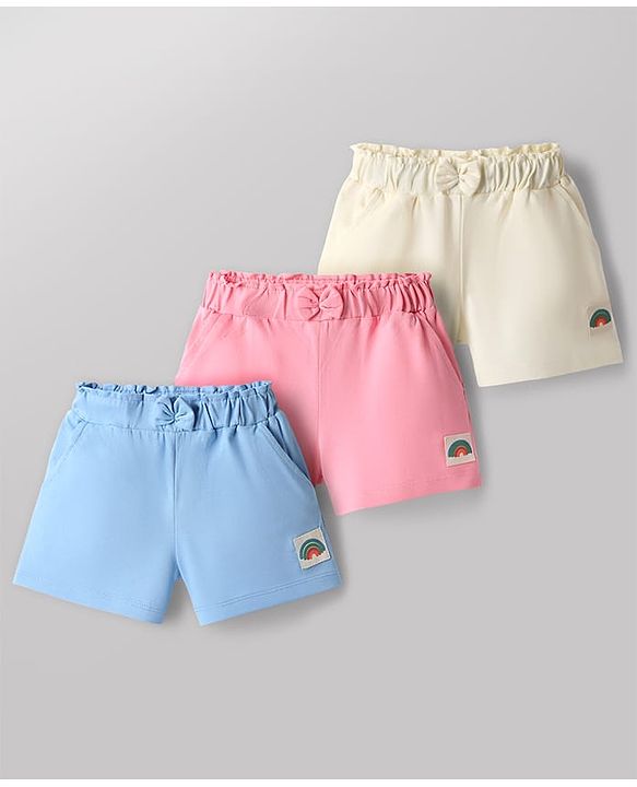 Babyhug Single Jersey Knit Mid Thigh Shorts With Rainbow Print Pack of 3 - Multicolor