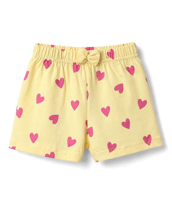 Babyhug Single Jersey Knit Mid Thigh Shorts With Heart Print & Bow Applique Pack of 3 - Multicolor