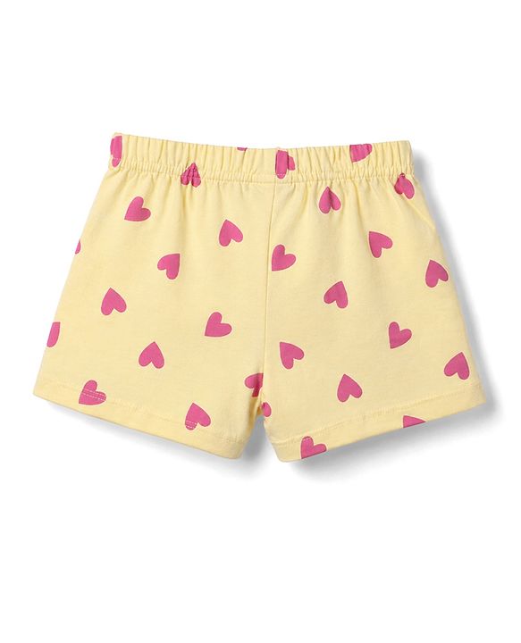 Babyhug Single Jersey Knit Mid Thigh Shorts With Heart Print & Bow Applique Pack of 3 - Multicolor