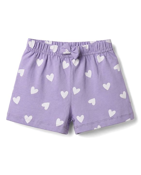 Babyhug Single Jersey Knit Mid Thigh Shorts With Heart Print & Bow Applique Pack of 3 - Multicolor
