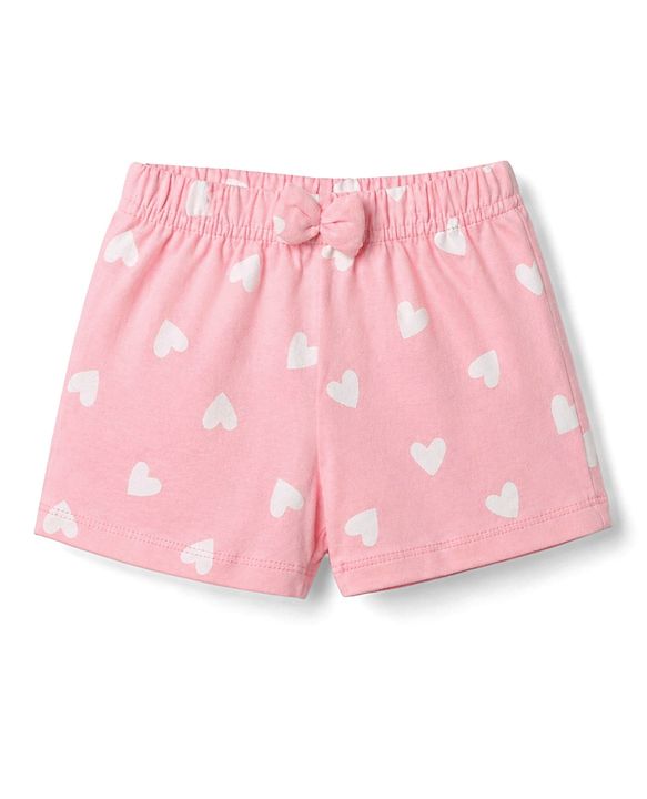 Babyhug Single Jersey Knit Mid Thigh Shorts With Heart Print & Bow Applique Pack of 3 - Multicolor