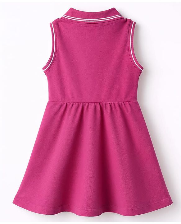Babyhug  Knitted Sleeveless Polo Neck One Piece Dress/Frock With Bow Print - Pink