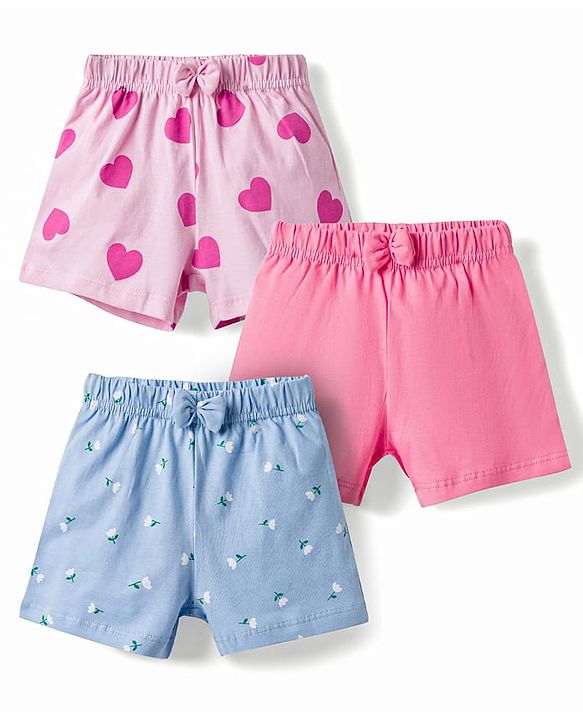 Babyhug Single Jersey Knit Mid Thigh Printed Shorts with Bow Applique Pack of 3 - Multicolor