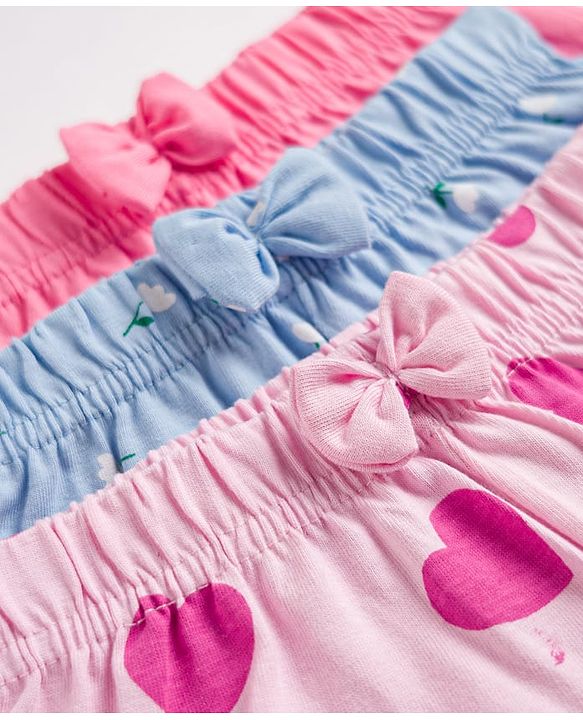 Babyhug Single Jersey Knit Mid Thigh Printed Shorts with Bow Applique Pack of 3 - Multicolor