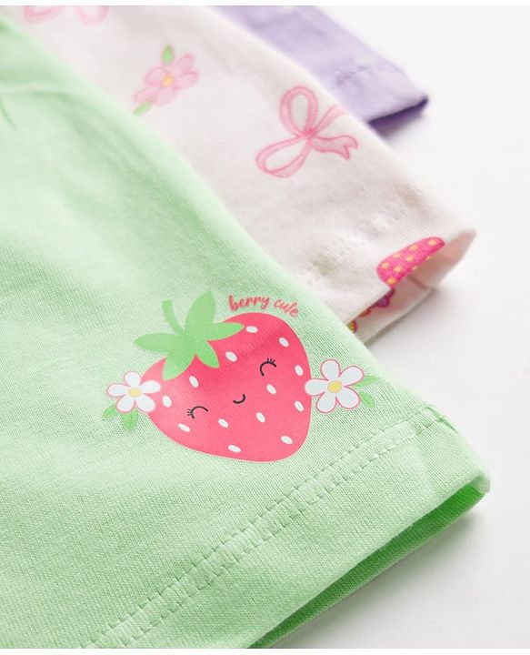 Babyhug Single Jersey Knit Mid Thigh Printed Shorts with Bow Applique Pack of 3 - Multicolor