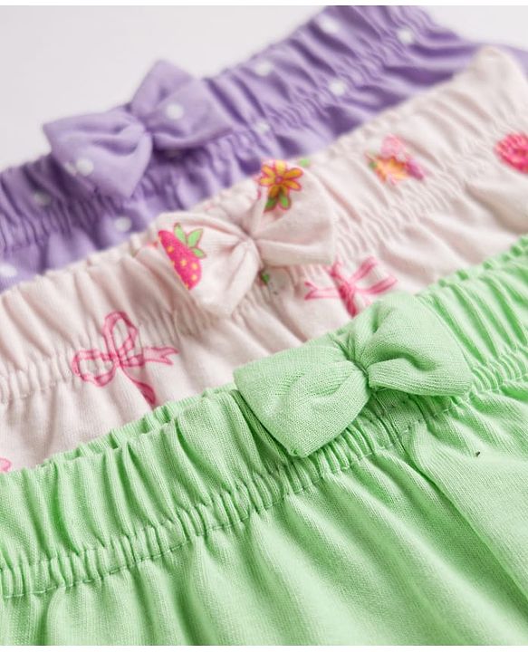 Babyhug Single Jersey Knit Mid Thigh Printed Shorts with Bow Applique Pack of 3 - Multicolor