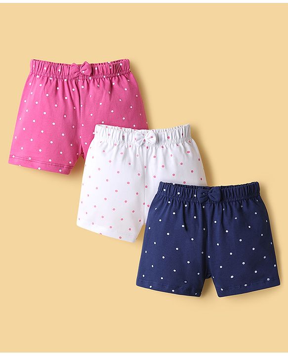 Babyhug Single Jersey Knit Mid Thigh Shorts With Polka Dots Print Pack of 3 - Multicolor