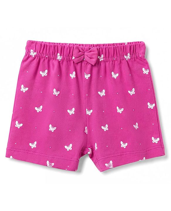 Babyhug Single Jersey Knit Mid Thigh Printed Shorts with Bow Applique Pack of 3 - Multicolor
