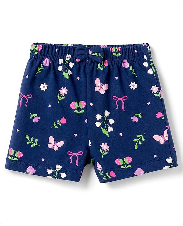 Babyhug Single Jersey Knit Mid Thigh Printed Shorts with Bow Applique Pack of 3 - Multicolor