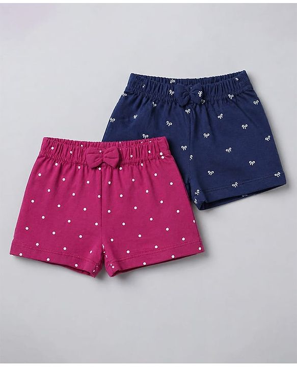 Babyhug Single Jersey Knit Mid Thigh Printed Shorts with Bow Applique Pack of 2 - Multicolor