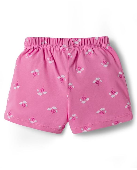 Babyhug Cotton Knit Mid Thigh Floral Printed Shorts With Bpw Applique Pack of 2 -Multicolour