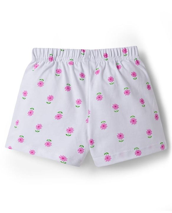 Babyhug Cotton Knit Mid Thigh Floral Printed Shorts With Bpw Applique Pack of 2 -Multicolour