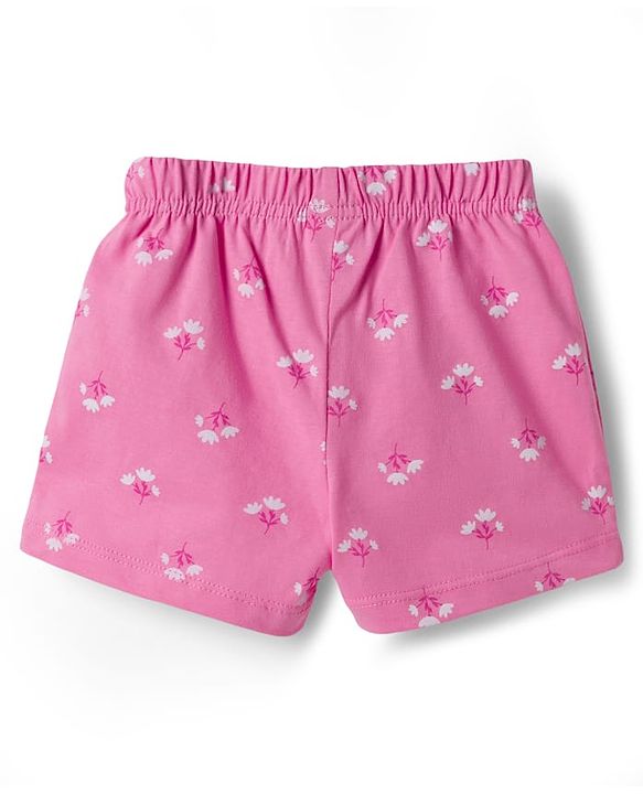 Babyhug Cotton Knit Mid Thigh Floral Printed Shorts With Bpw Applique Pack of 2 -Multicolour
