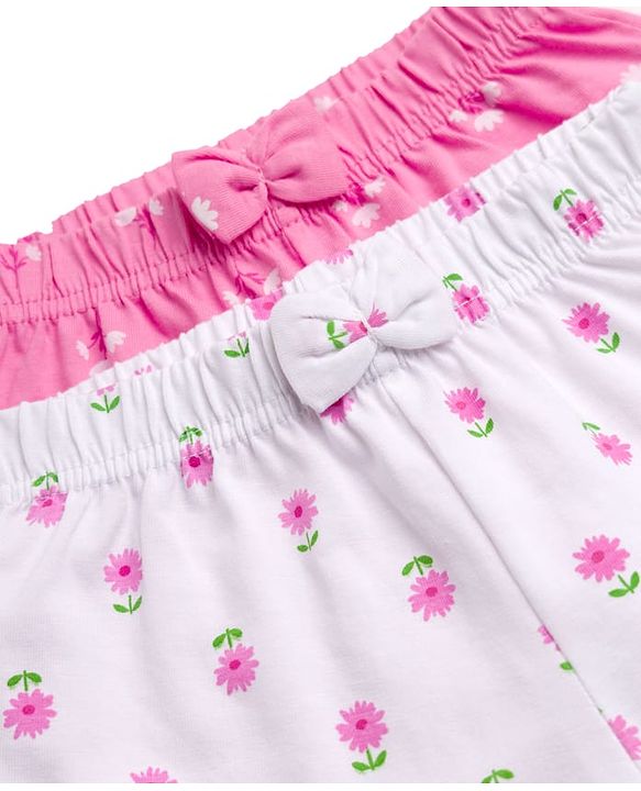 Babyhug Cotton Knit Mid Thigh Floral Printed Shorts With Bpw Applique Pack of 2 -Multicolour