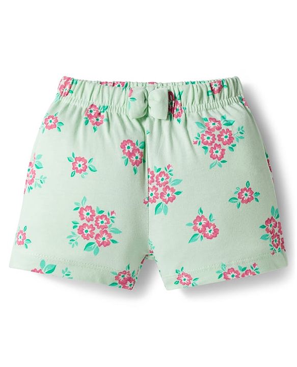 Babyhug Cotton Knit Mid Thigh Floral Printed Shorts Pack Of 2 - Multicolour