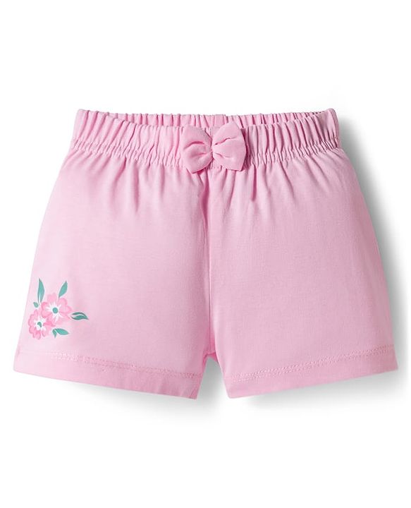 Babyhug Cotton Knit Mid Thigh Floral Printed Shorts Pack Of 2 - Multicolour