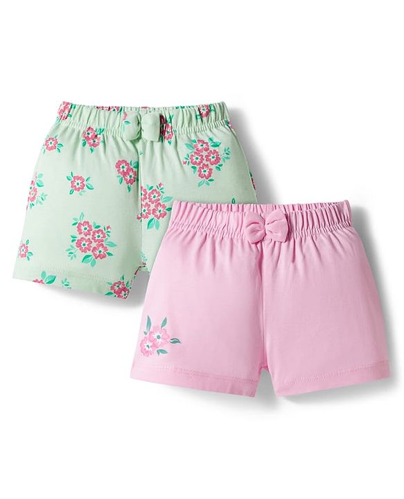 Babyhug Cotton Knit Mid Thigh Floral Printed Shorts Pack Of 2 - Multicolour