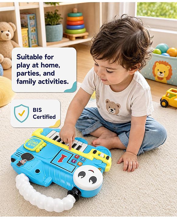 Babyhug Melody Express Musical Piano| Interactive Musical Toy| 8 Built-In Melodies| Piano Keyboard| Number Buttons| Sound & Light Effects| Adjustable Volume| 12+ Months| BIS Certified